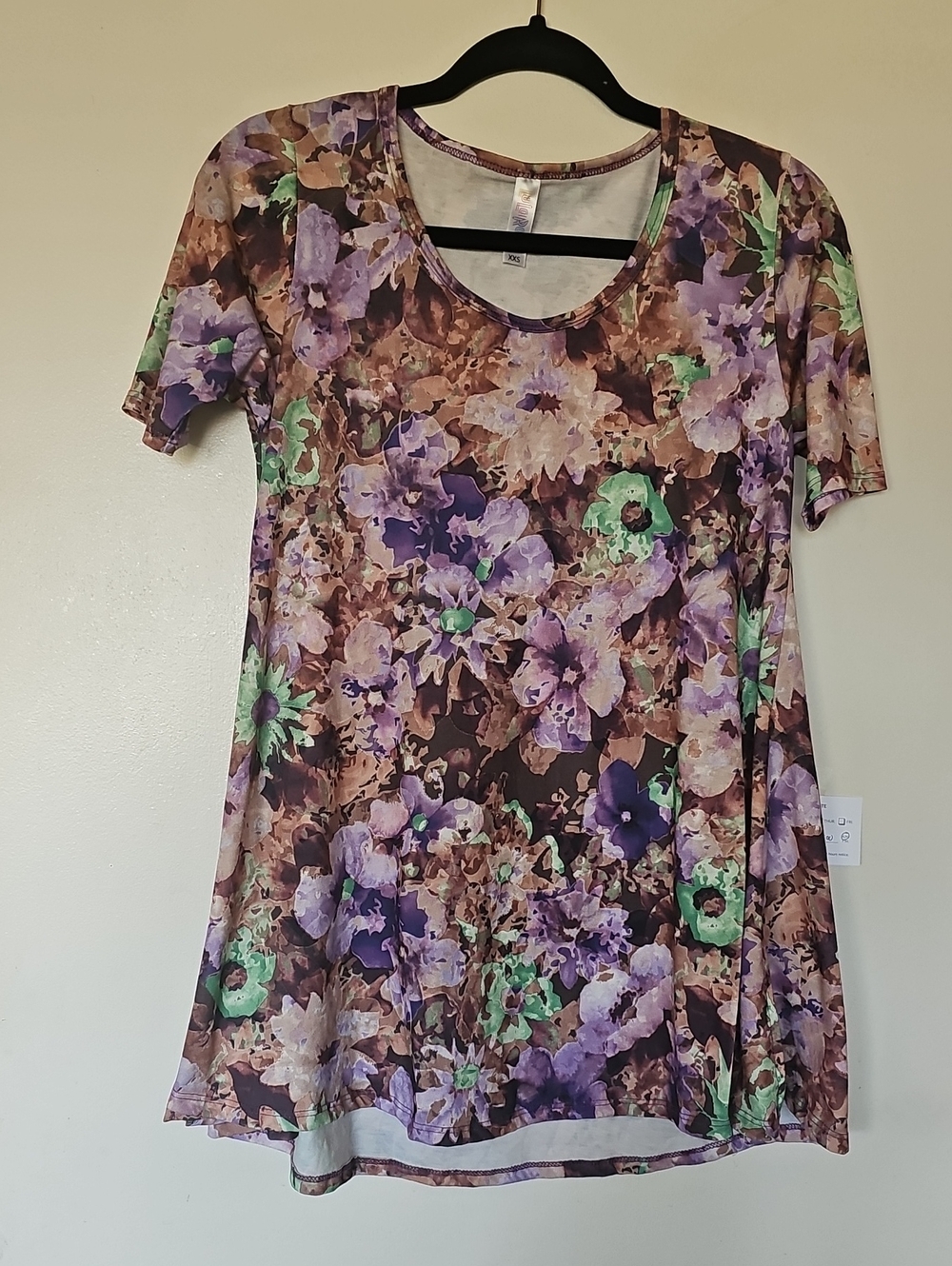 Lularoe Top. Floral Scoop-Neck Women's Dress in Purple and Brown.